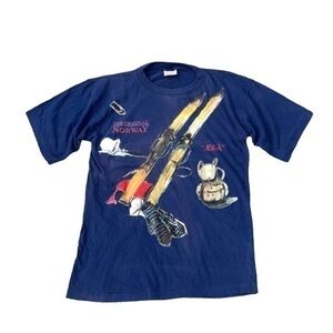 The Original Norway Ski Golden Line‎ ÆØÅ Vintage Blue Short Sleeve Tee